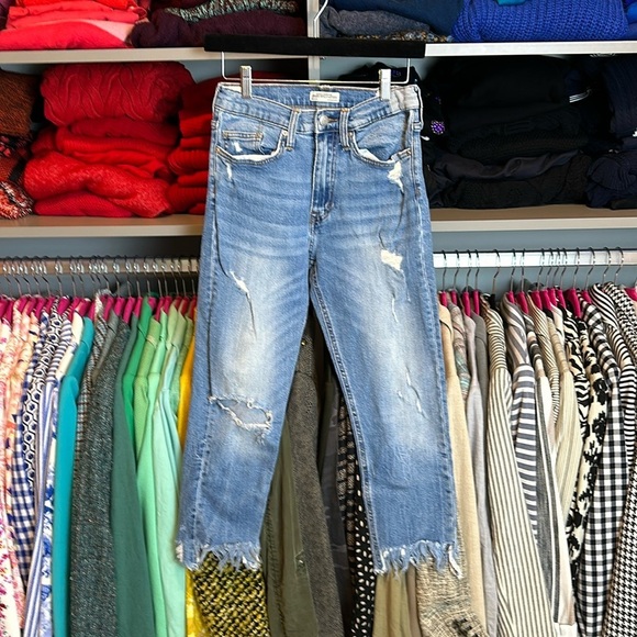 Zara Premium Jeans Collection blue distressed cropped jeans size 34/ US 2 - Picture 1 of 4